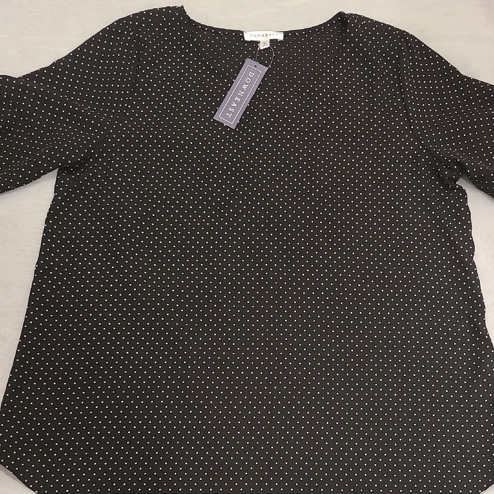 Nwt. DownEast Black and White Polka Dot Blouse